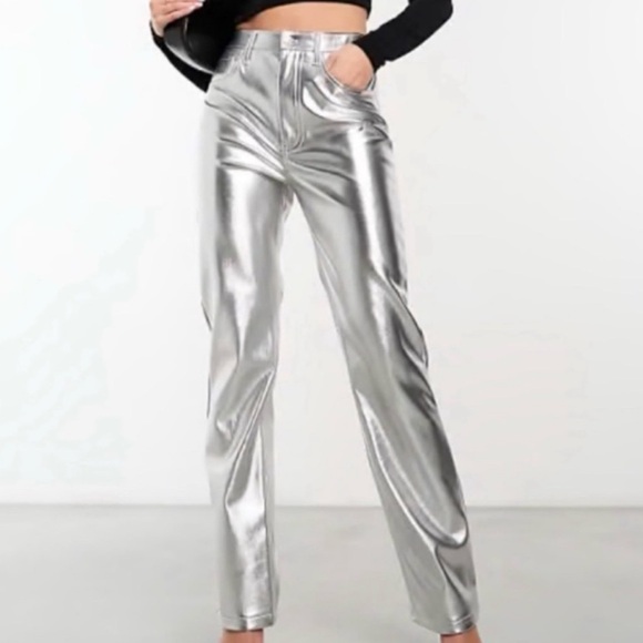 Abercrombie & Fitch Pants - Abercrombie & Fitch Metallic Silver Straight-Leg Pants